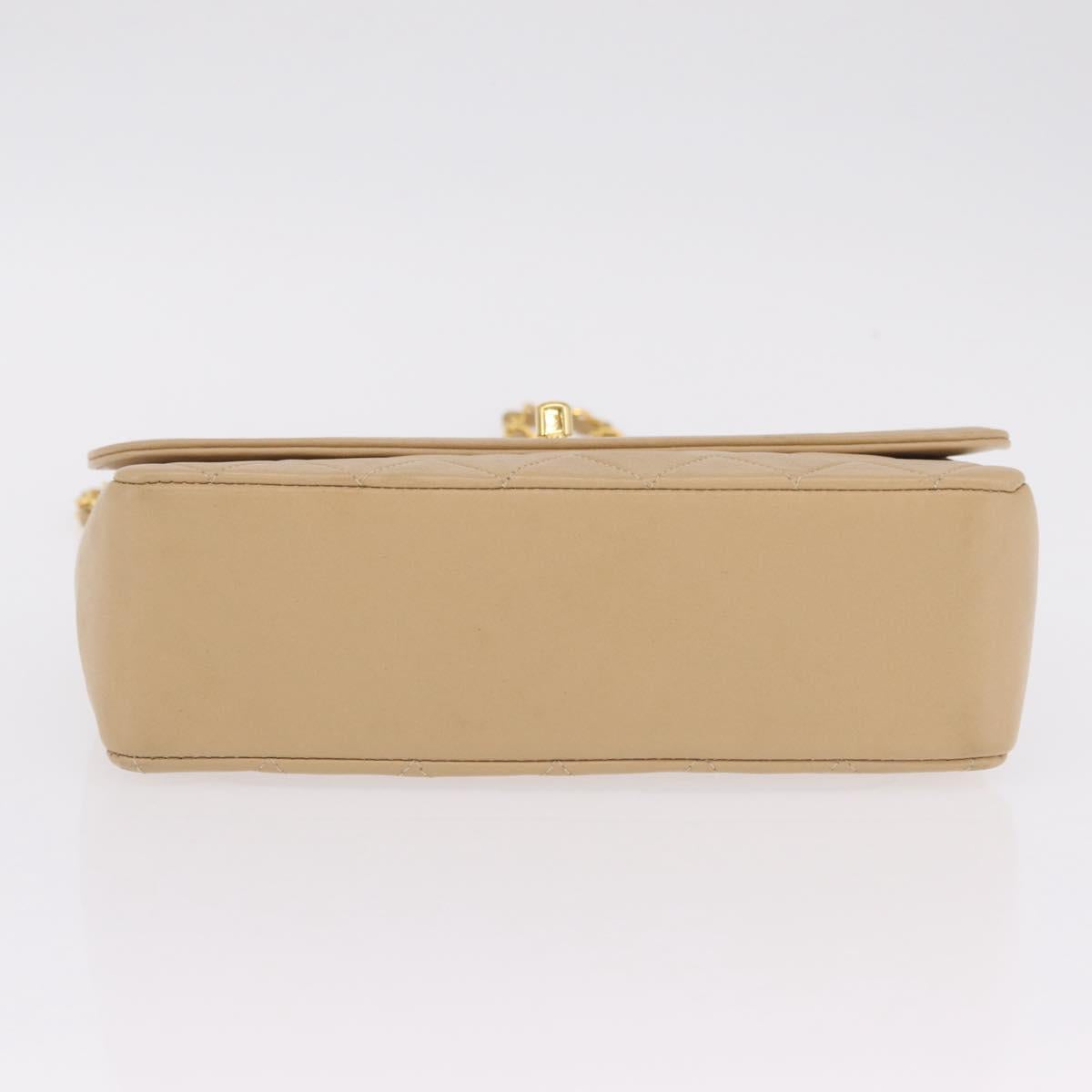 CHANEL Trasse Chain Shoulder Bag Lamb Skin Beige Gold CC Auth fm5479SAV