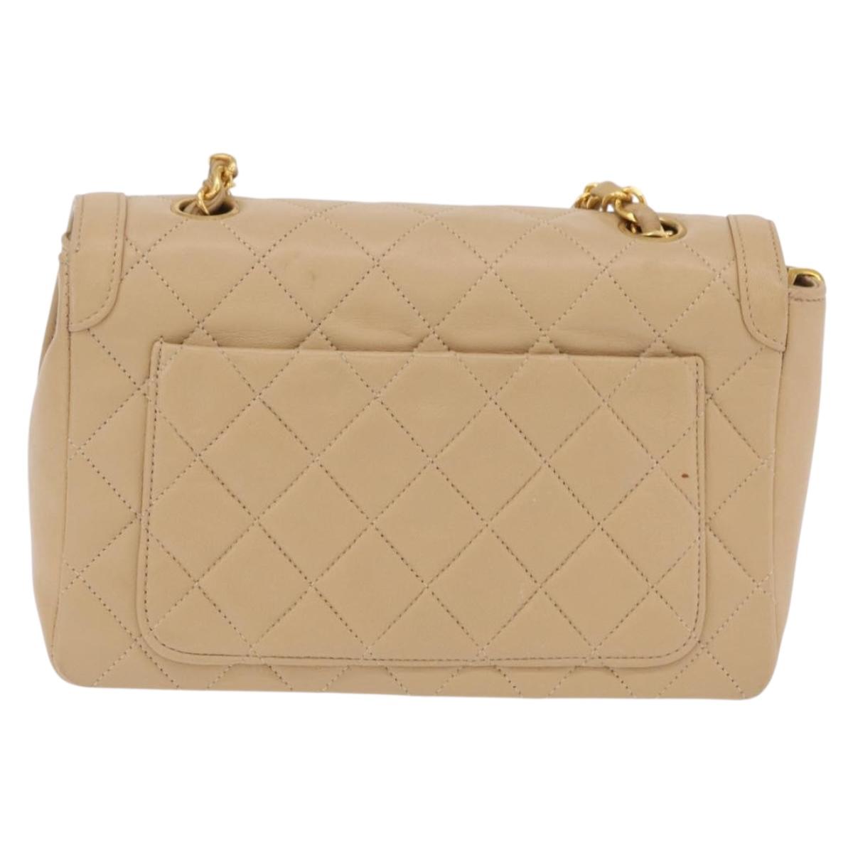 CHANEL Trasse Chain Shoulder Bag Lamb Skin Beige Gold CC Auth fm5479SAV