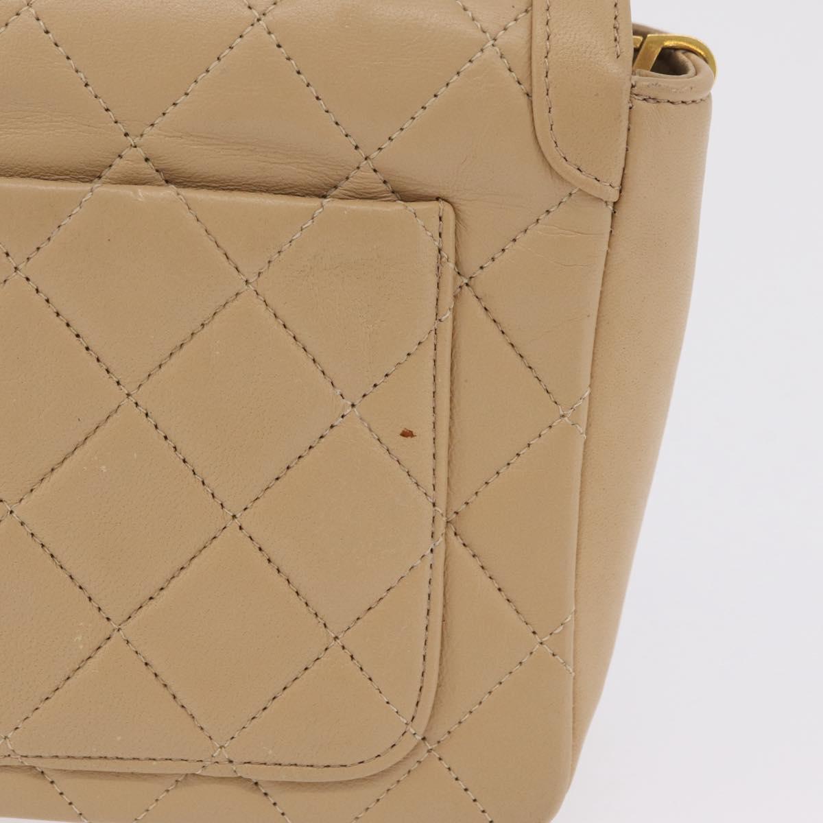 CHANEL Trasse Chain Shoulder Bag Lamb Skin Beige Gold CC Auth fm5479SAV