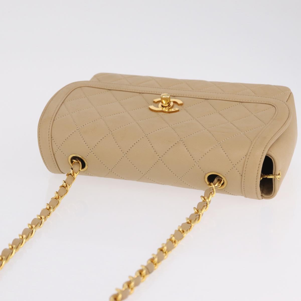 CHANEL Trasse Chain Shoulder Bag Lamb Skin Beige Gold CC Auth fm5479SAV