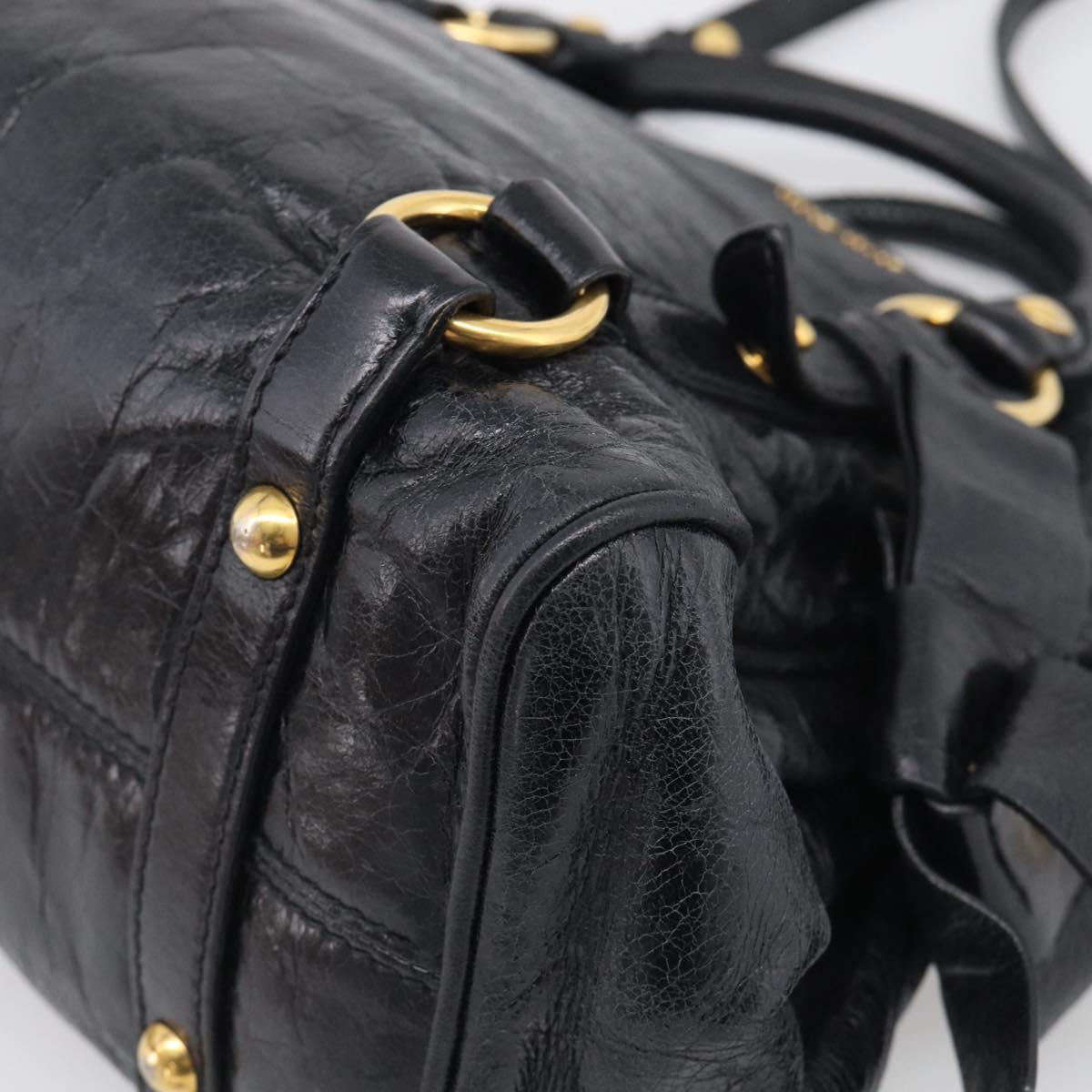 Miu Miu Hand Bag Leather 2way Black Gold Auth fm5480SAM