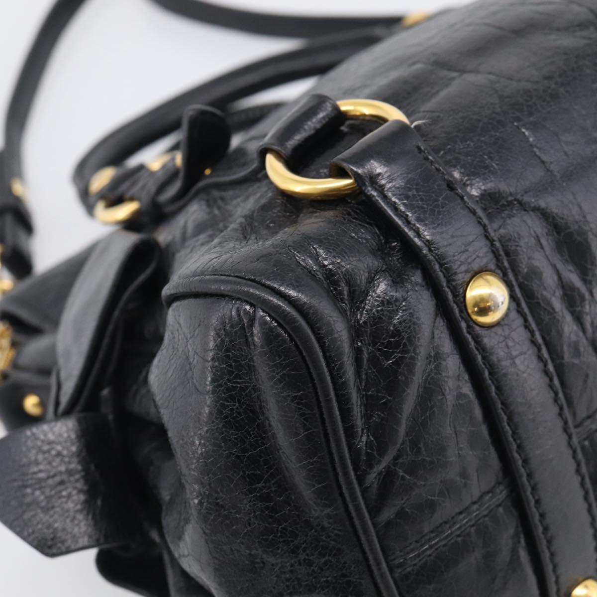 Miu Miu Hand Bag Leather 2way Black Gold Auth fm5480SAM