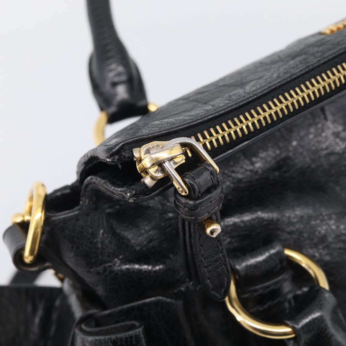 Miu Miu Hand Bag Leather 2way Black Gold Auth fm5480SAM