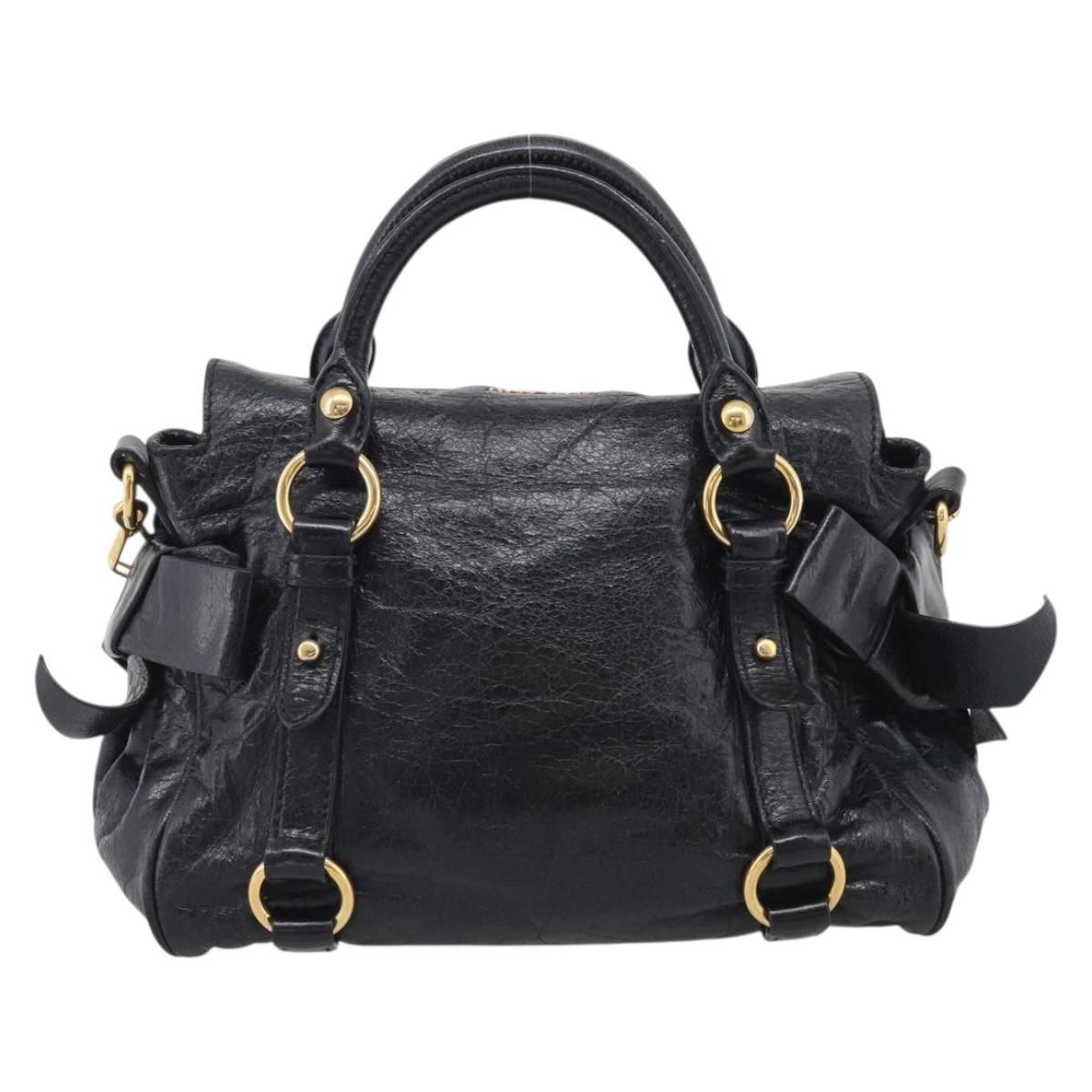 Miu Miu Hand Bag Leather 2way Black Gold Auth fm5480SAM