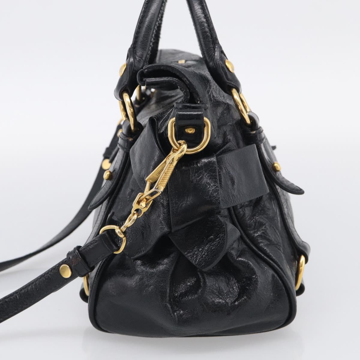 Miu Miu Hand Bag Leather 2way Black Gold Auth fm5480SAM