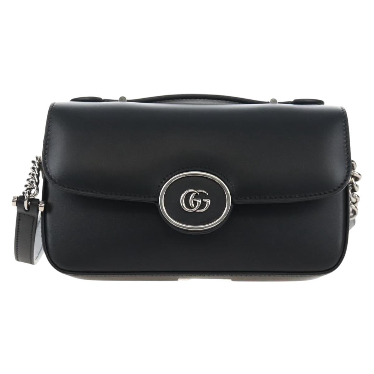 GUCCI Petit GG Shoulder Bag Leather 2way Black Silver 739722 Auth fm5487SM