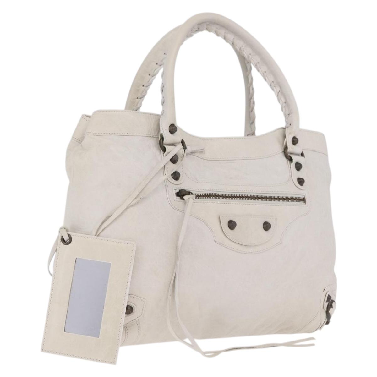 Balenciaga The Perth Hand Bag Leather White 128522 Auth fm5489V
