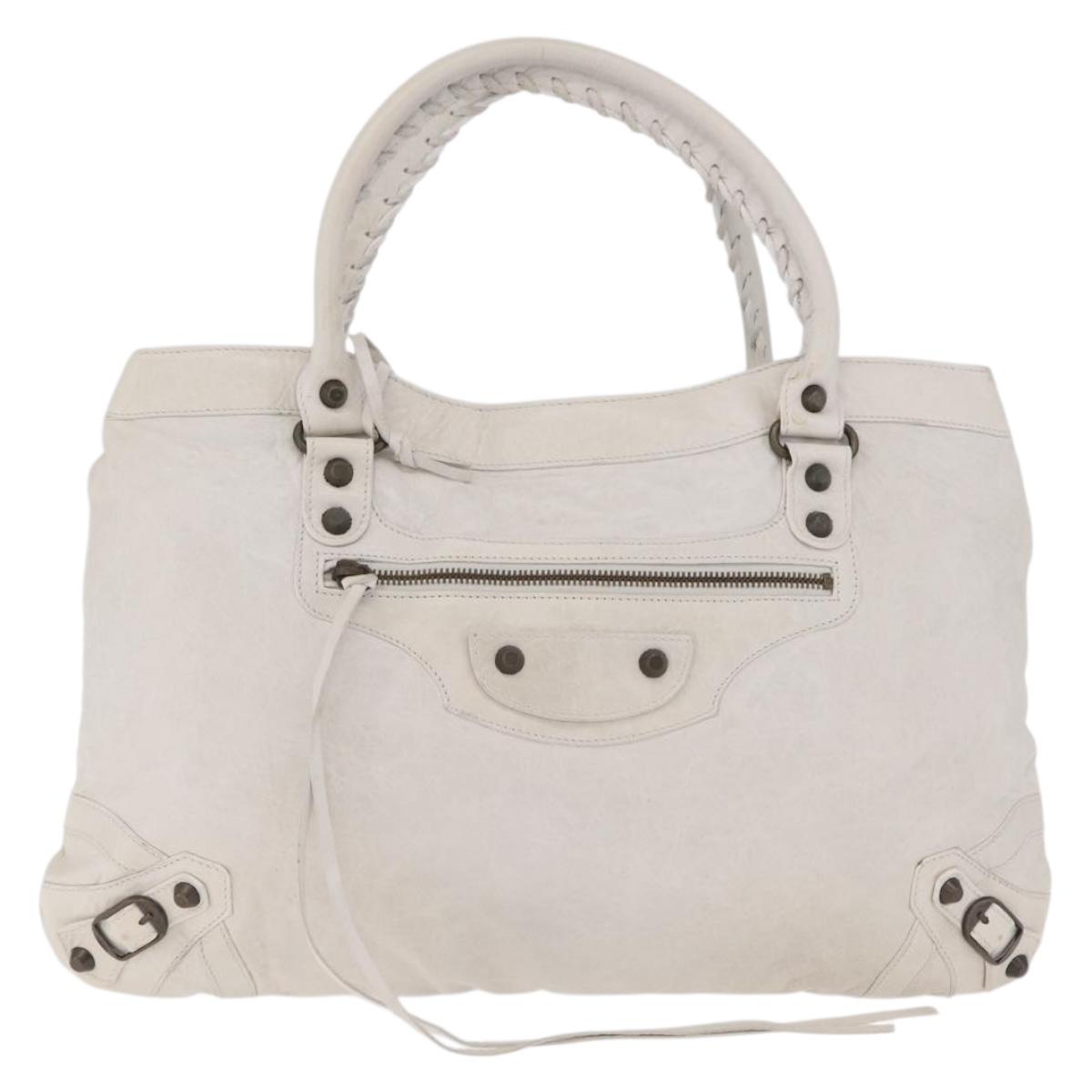 Balenciaga The Perth Hand Bag Leather White 128522 Auth fm5489V