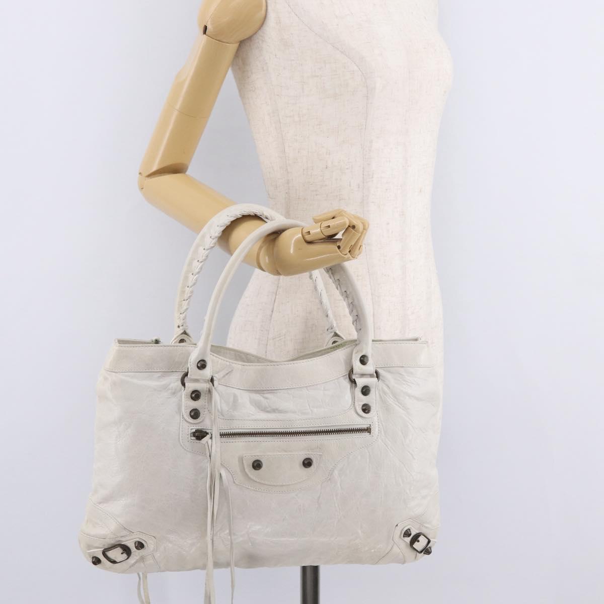 Balenciaga The Perth Hand Bag Leather White 128522 Auth fm5489V