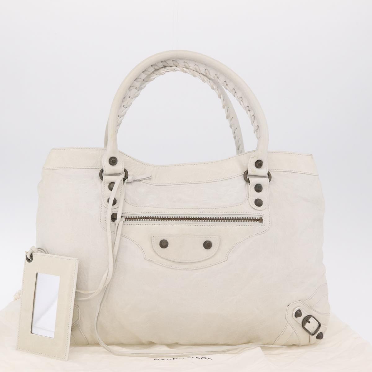 Balenciaga The Perth Hand Bag Leather White 128522 Auth fm5489V