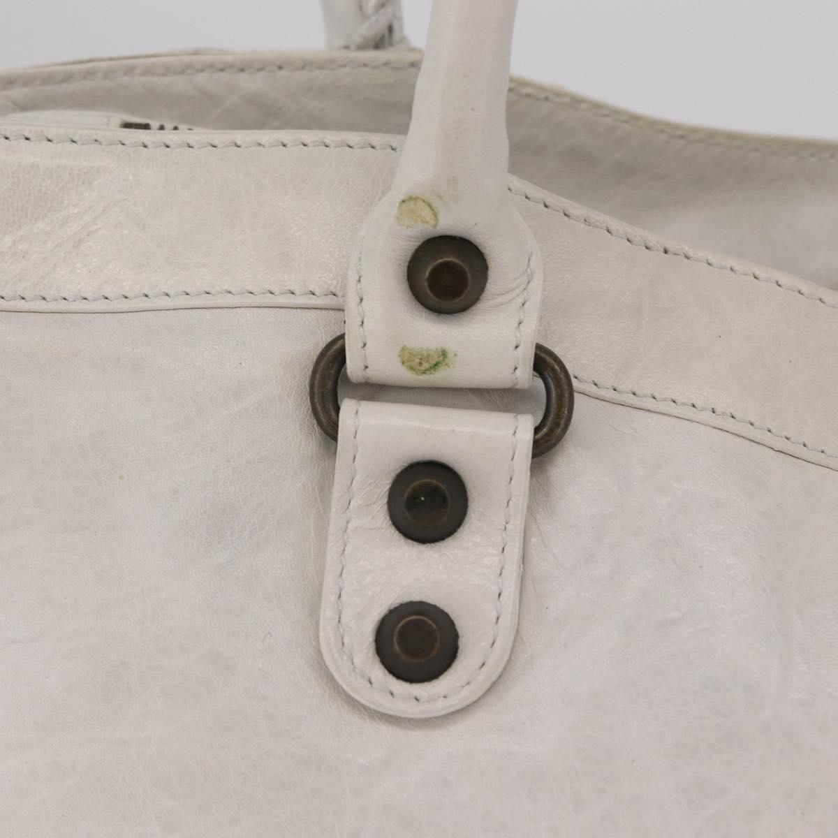 Balenciaga The Perth Hand Bag Leather White 128522 Auth fm5489V