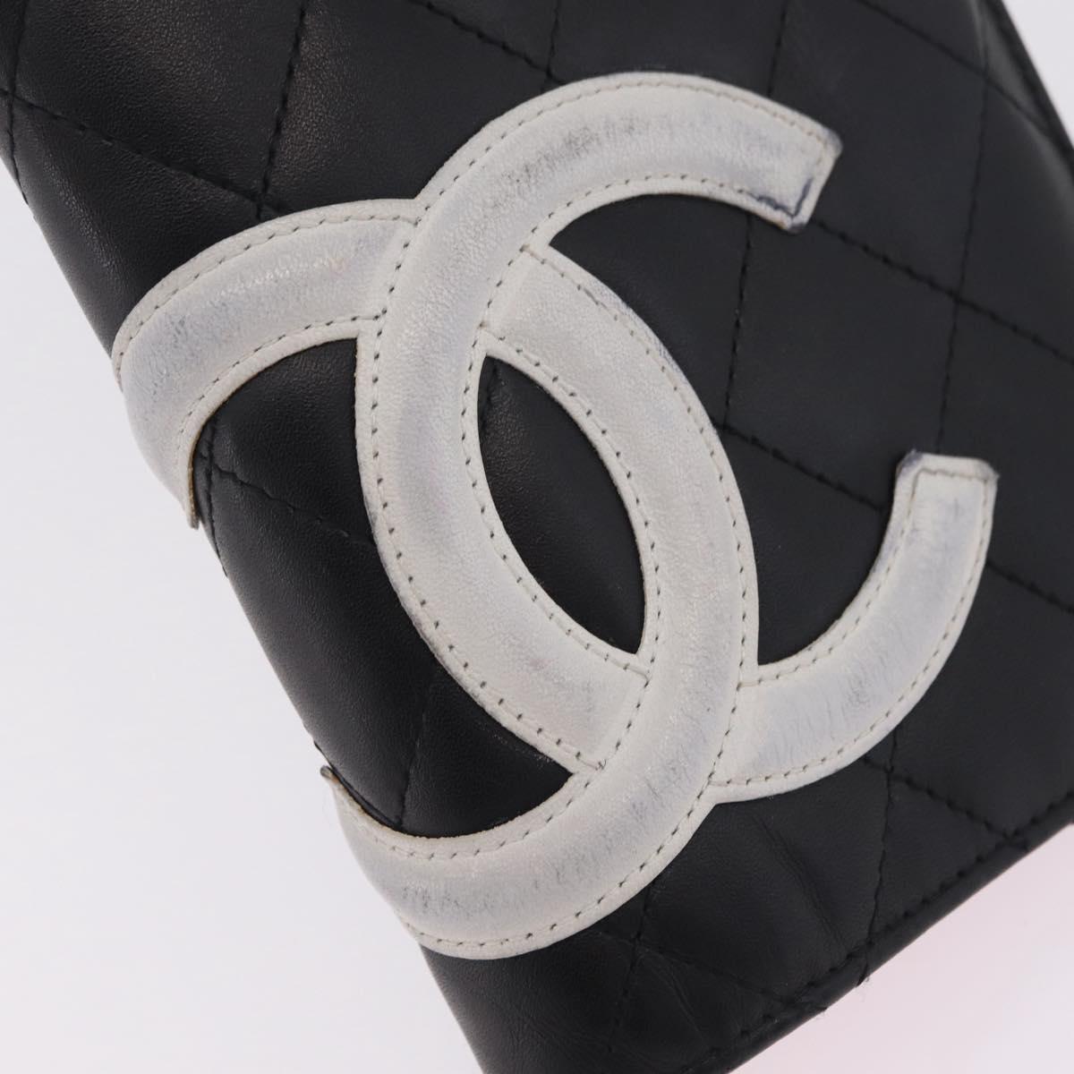 CHANEL Cambon Line Long Wallet Lamb Skin Black CC Auth fm5490