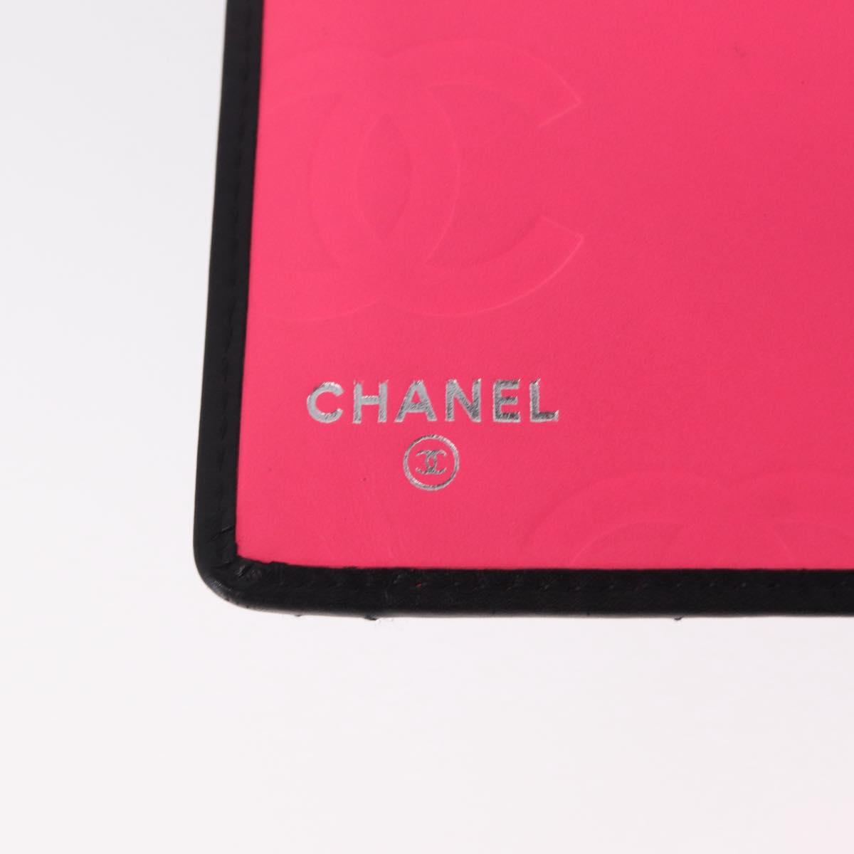 CHANEL Cambon Line Long Wallet Lamb Skin Black CC Auth fm5490