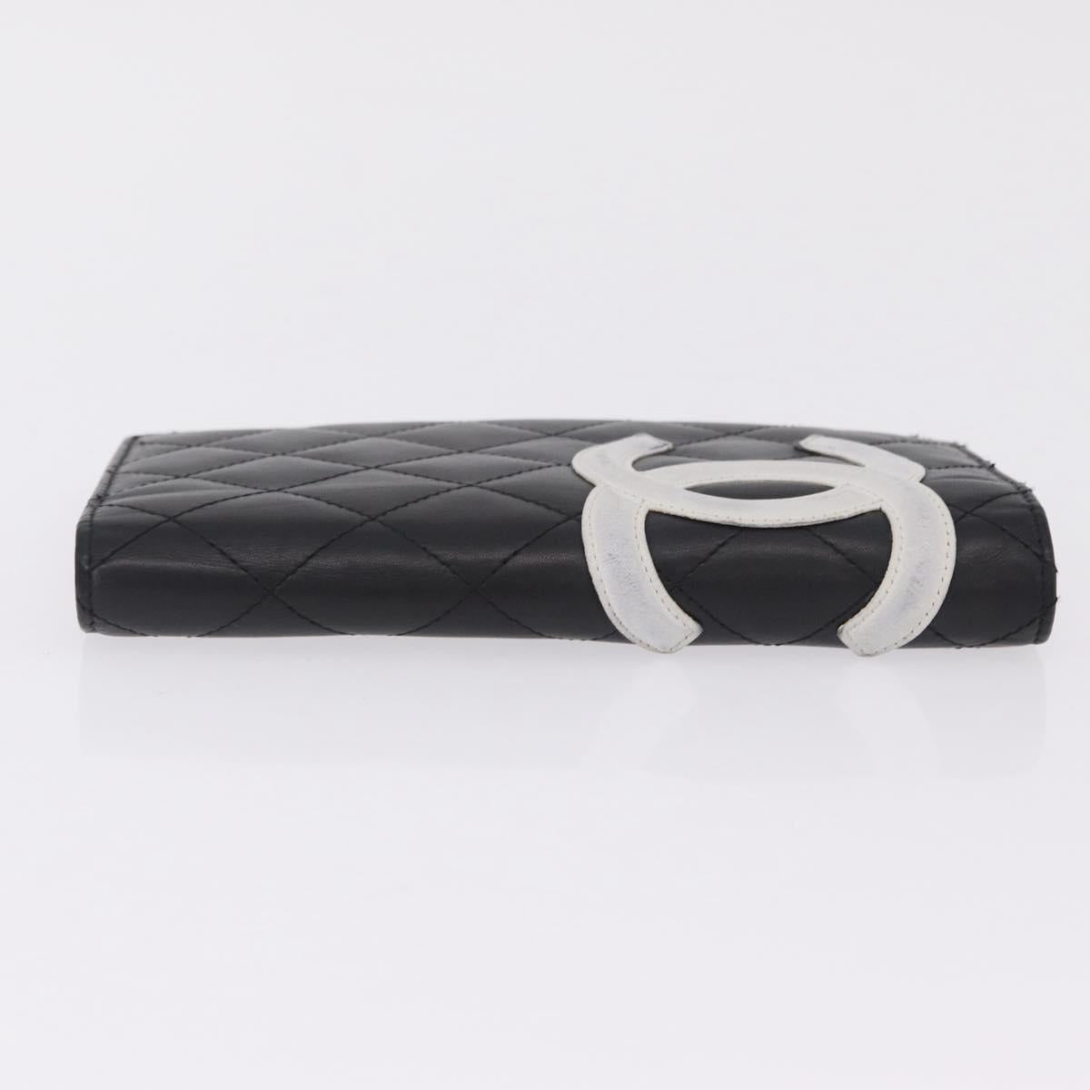 CHANEL Cambon Line Long Wallet Lamb Skin Black CC Auth fm5490