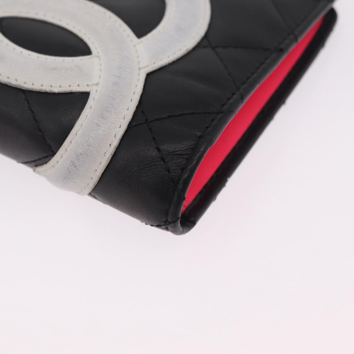 CHANEL Cambon Line Long Wallet Lamb Skin Black CC Auth fm5490