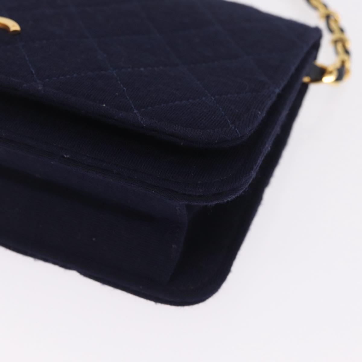 CHANEL Matelasse Chain Shoulder Bag Cotton Navy Gold CC Auth fm5491