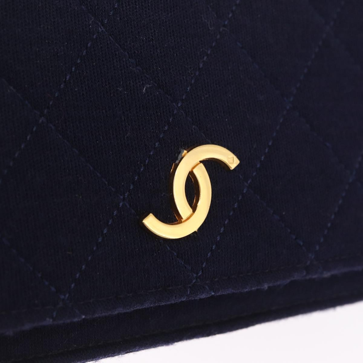 CHANEL Matelasse Chain Shoulder Bag Cotton Navy Gold CC Auth fm5491