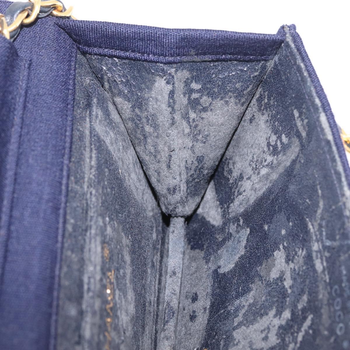 CHANEL Matelasse Chain Shoulder Bag Cotton Navy Gold CC Auth fm5491