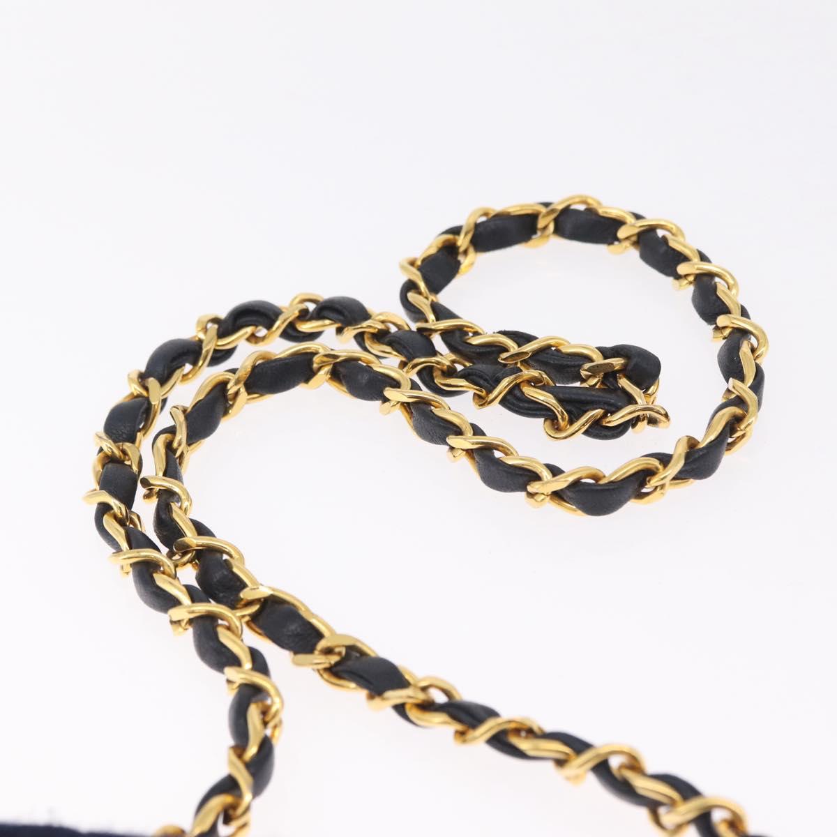 CHANEL Matelasse Chain Shoulder Bag Cotton Navy Gold CC Auth fm5491