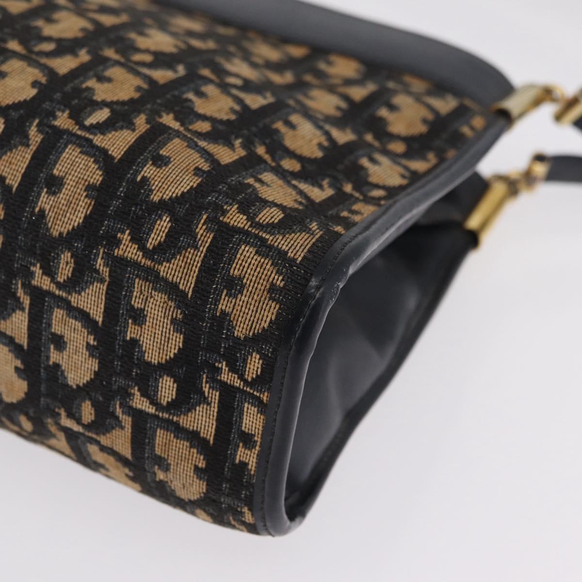 Christian Dior Trotter Canvas Shoulder Bag Navy Gold Auth fm5501