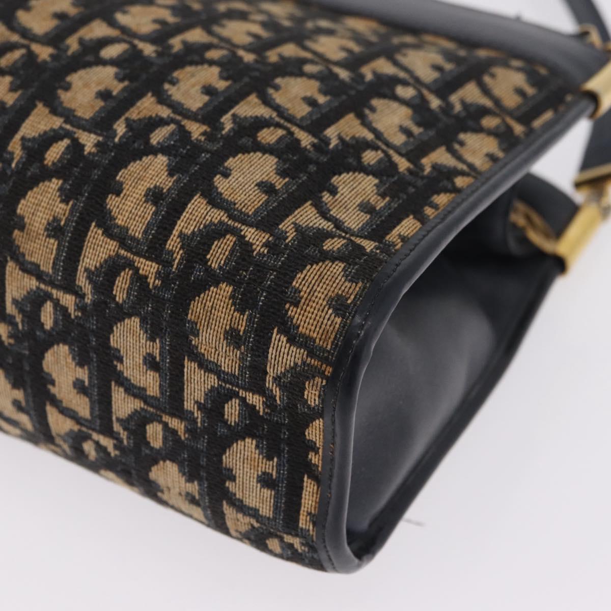 Christian Dior Trotter Canvas Shoulder Bag Navy Gold Auth fm5501