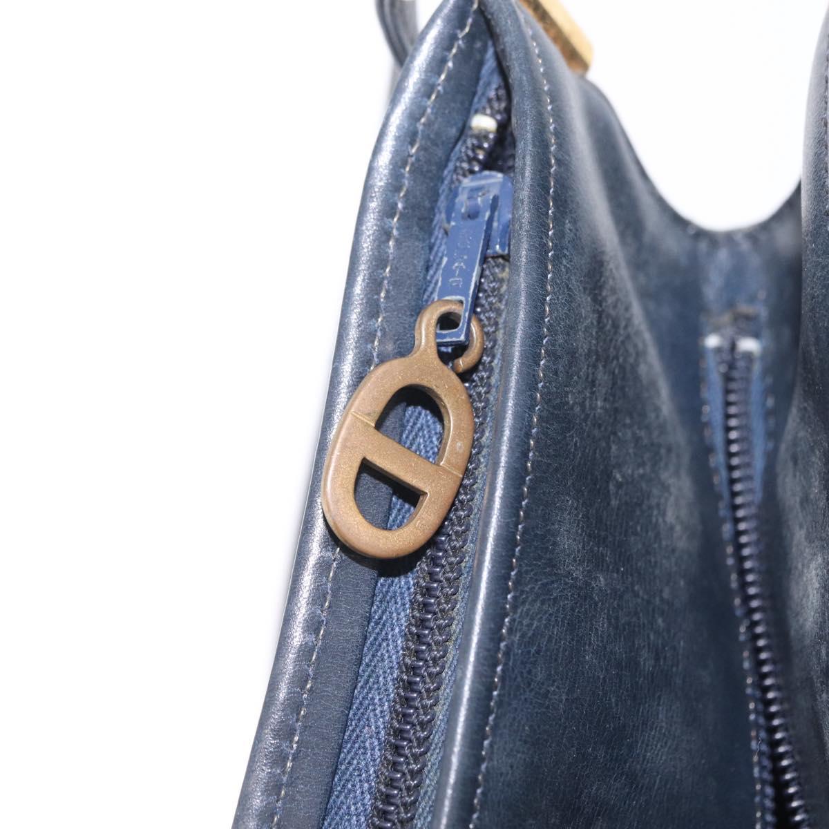 Christian Dior Trotter Canvas Shoulder Bag Navy Gold Auth fm5501