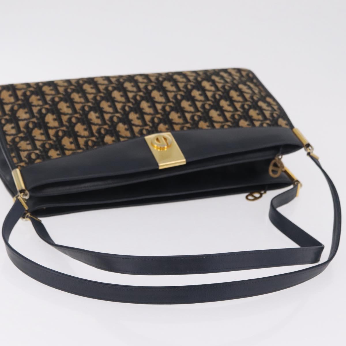 Christian Dior Trotter Canvas Shoulder Bag Navy Gold Auth fm5501