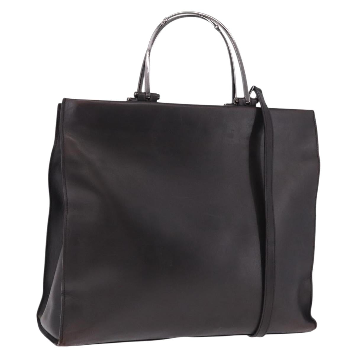GUCCI Hand Bag Leather 2way Dark Brown Silver 002 1028 Auth fm5502