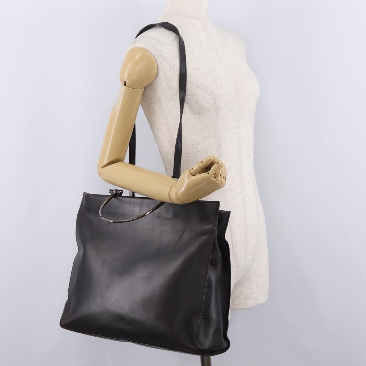 GUCCI Hand Bag Leather 2way Dark Brown Silver 002 1028 Auth fm5502