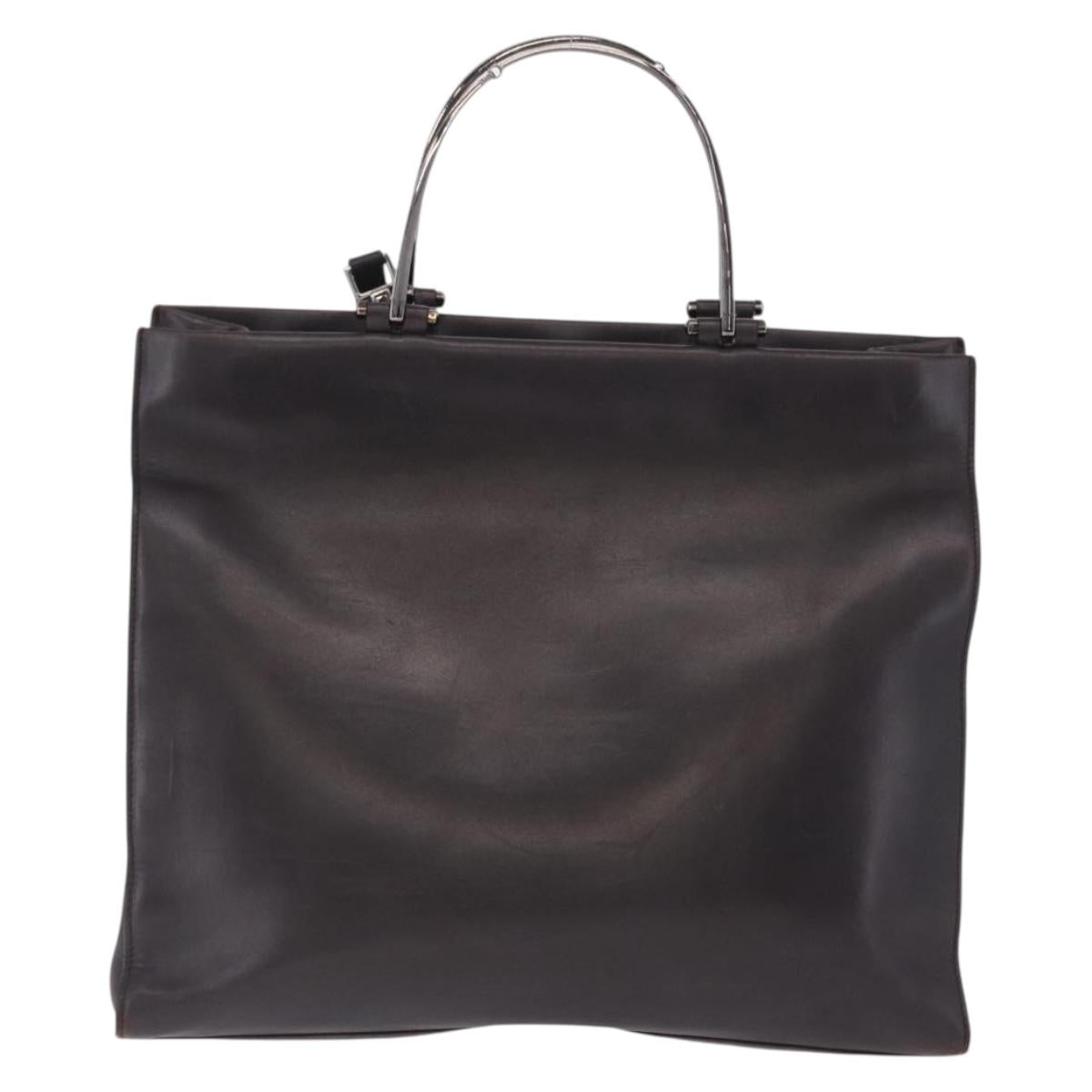 GUCCI Hand Bag Leather 2way Dark Brown Silver 002 1028 Auth fm5502