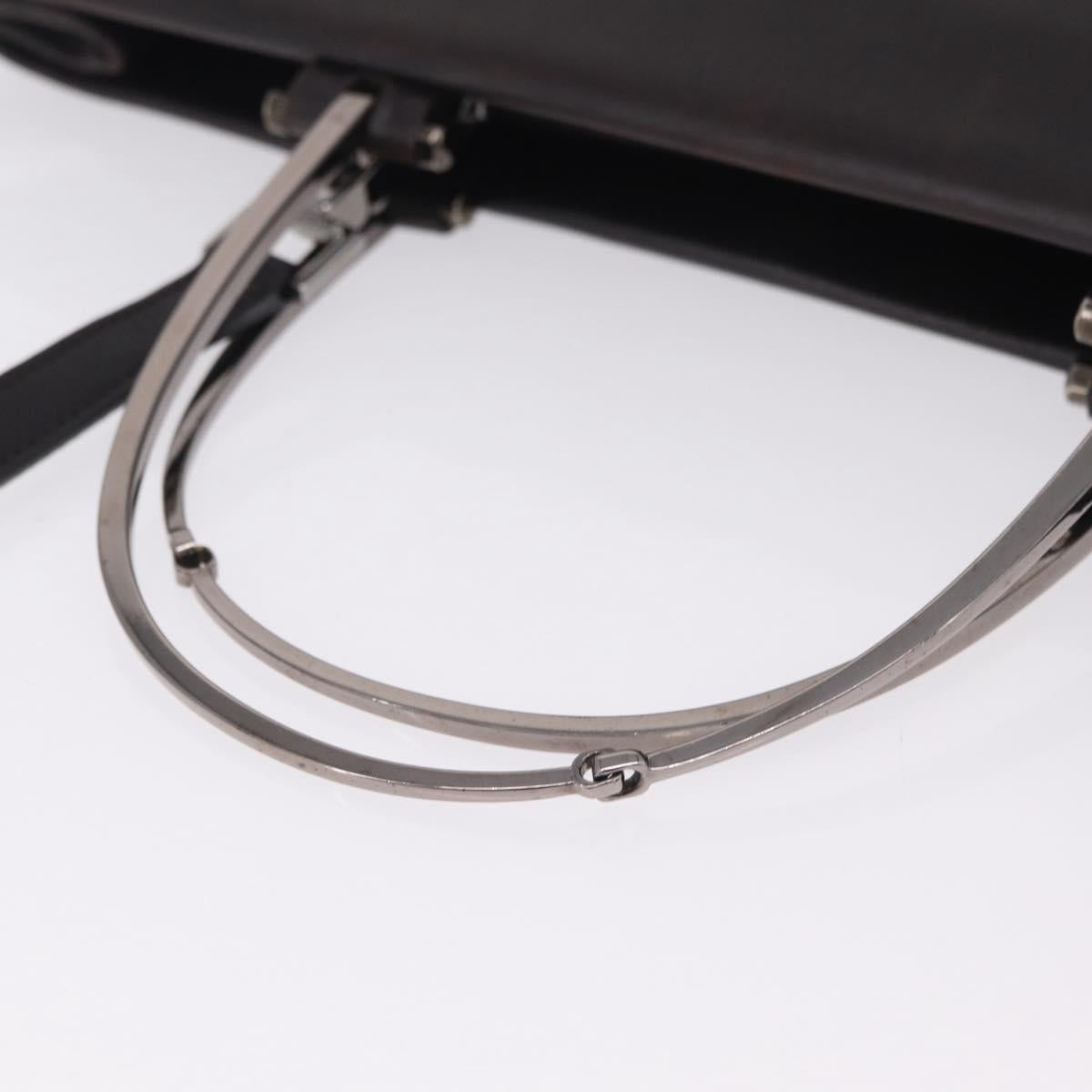 GUCCI Hand Bag Leather 2way Dark Brown Silver 002 1028 Auth fm5502