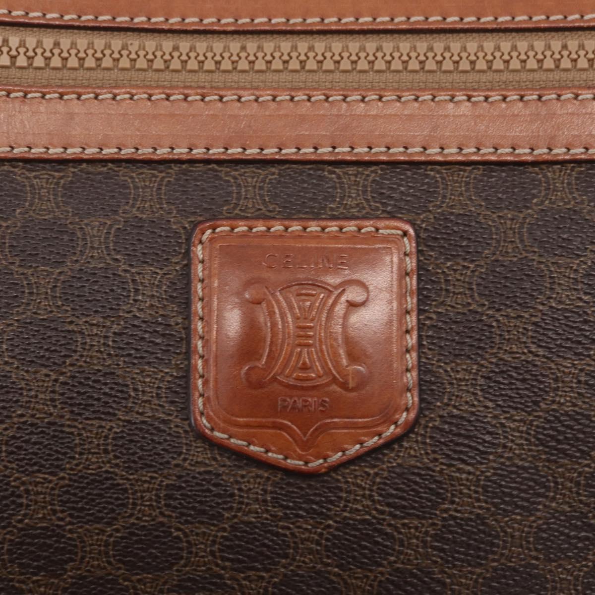 CELINE Macadam Canvas Tote Bag PVC Leather Brown Gold Auth fm5504