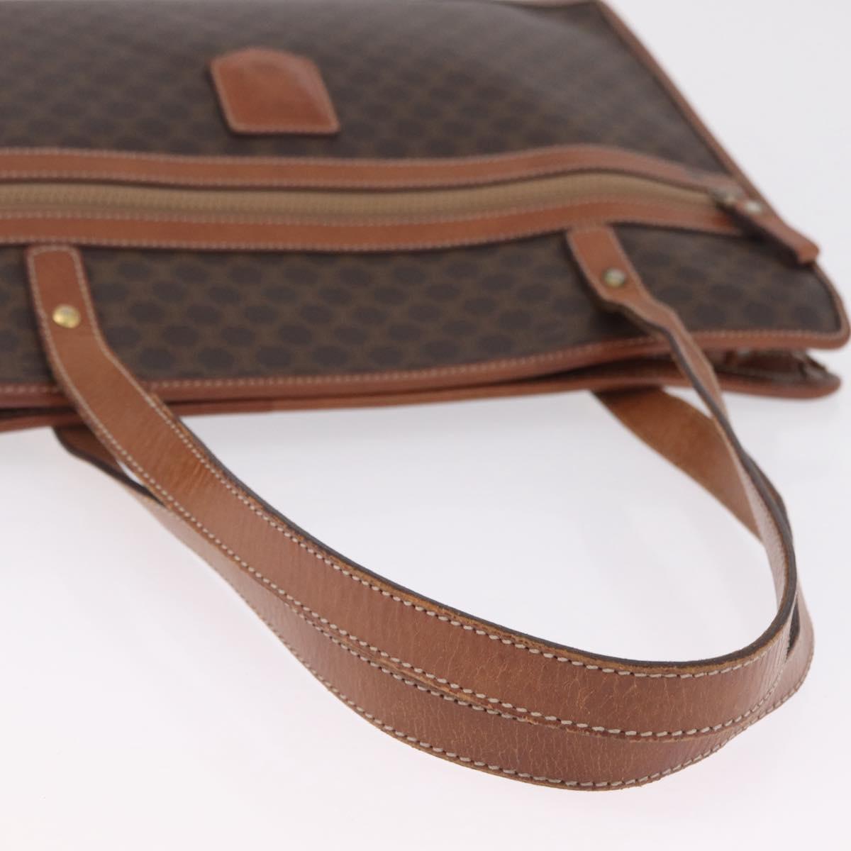 CELINE Macadam Canvas Tote Bag PVC Leather Brown Gold Auth fm5504