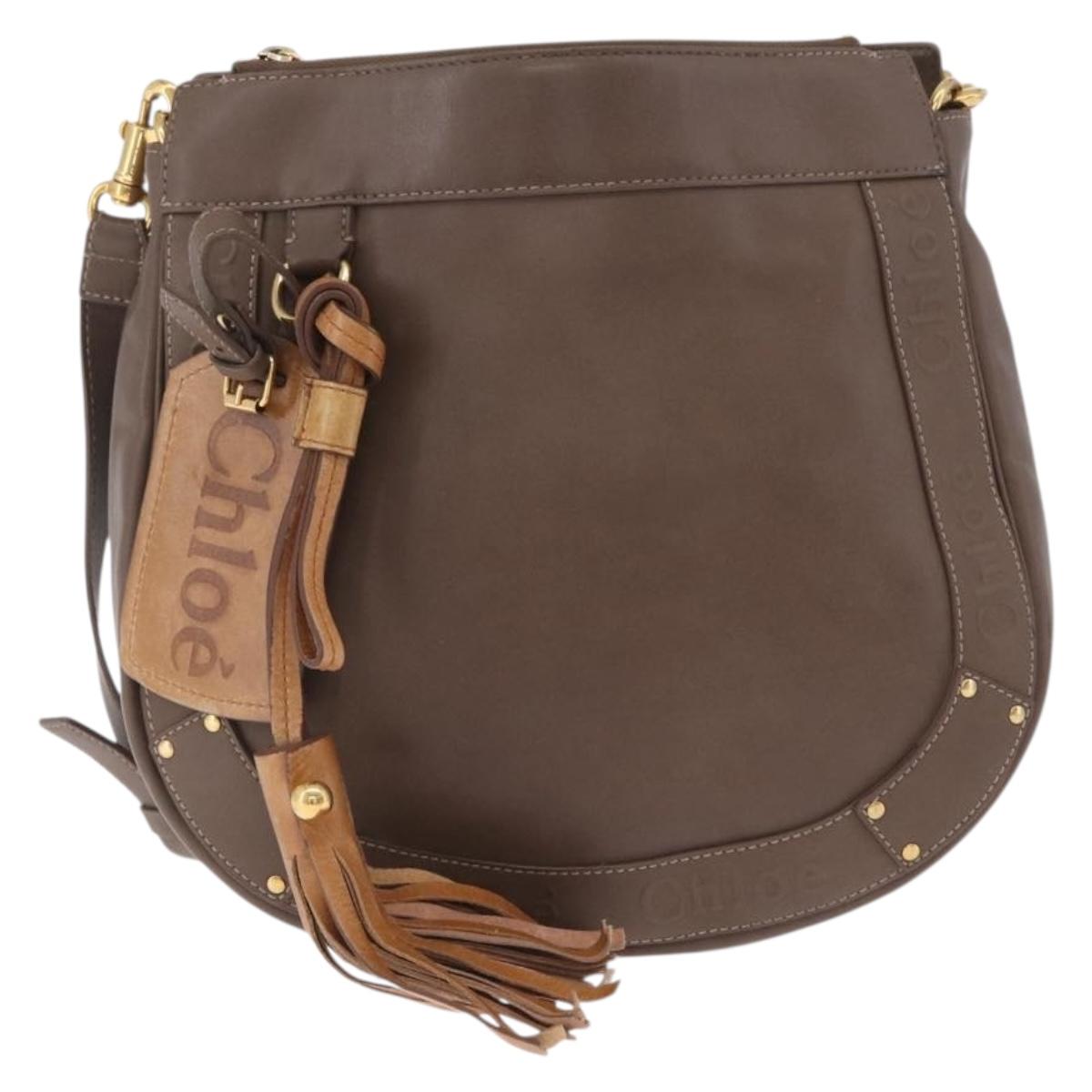 Chloe Eden Shoulder Bag Leather Gray Gold Auth fm5505