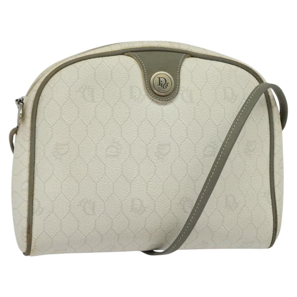 Christian Dior Honeycomb Canvas Shoulder Bag PVC White Gold Auth gh009