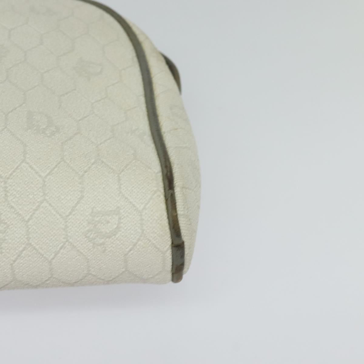 Christian Dior Honeycomb Canvas Shoulder Bag PVC White Gold Auth gh009