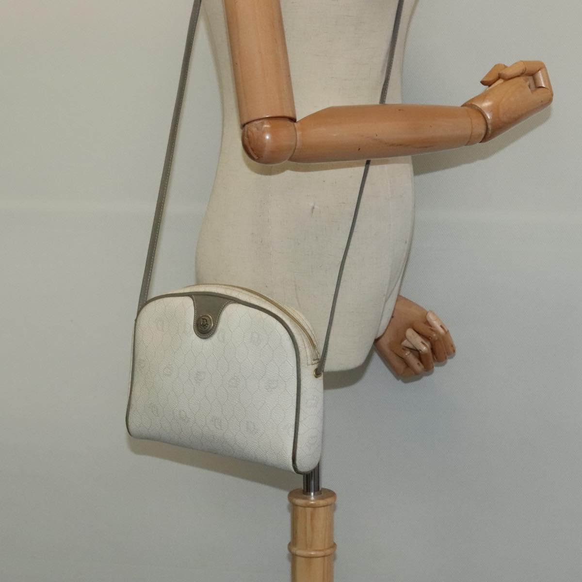 Christian Dior Honeycomb Canvas Shoulder Bag PVC White Gold Auth gh009