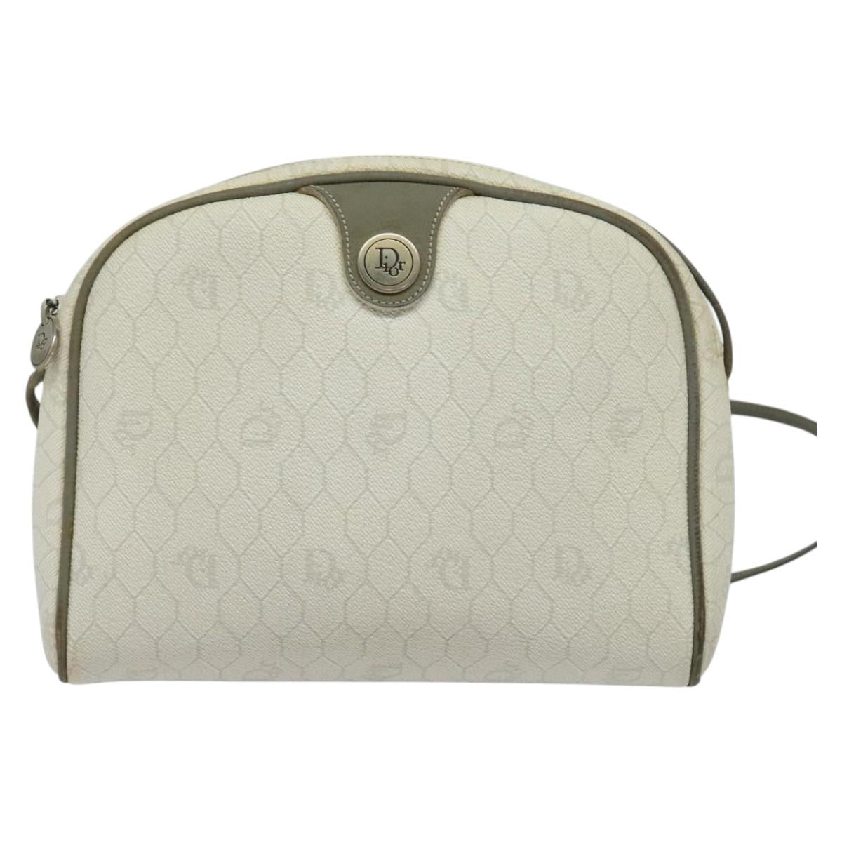 Christian Dior Honeycomb Canvas Shoulder Bag PVC White Gold Auth gh009