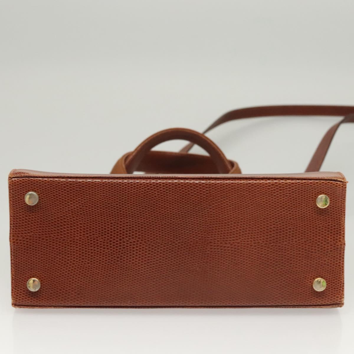 Salvatore Ferragamo Vala Hand Bag Leather Embossed 2way Brown Gold Auth gh015