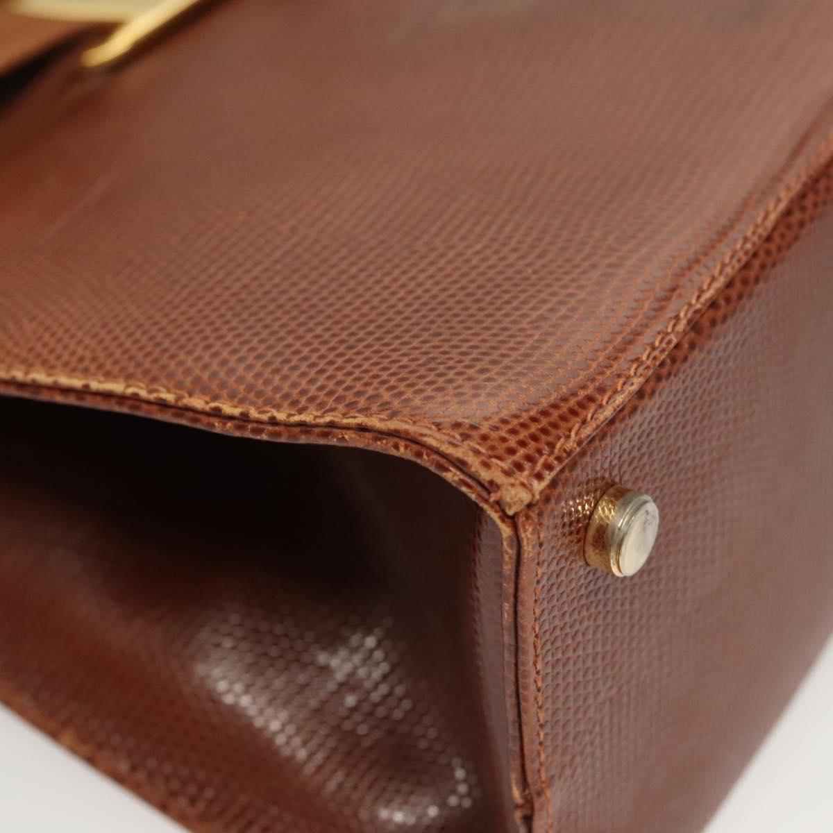 Salvatore Ferragamo Vala Hand Bag Leather Embossed 2way Brown Gold Auth gh015