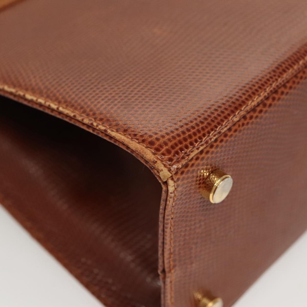 Salvatore Ferragamo Vala Hand Bag Leather Embossed 2way Brown Gold Auth gh015