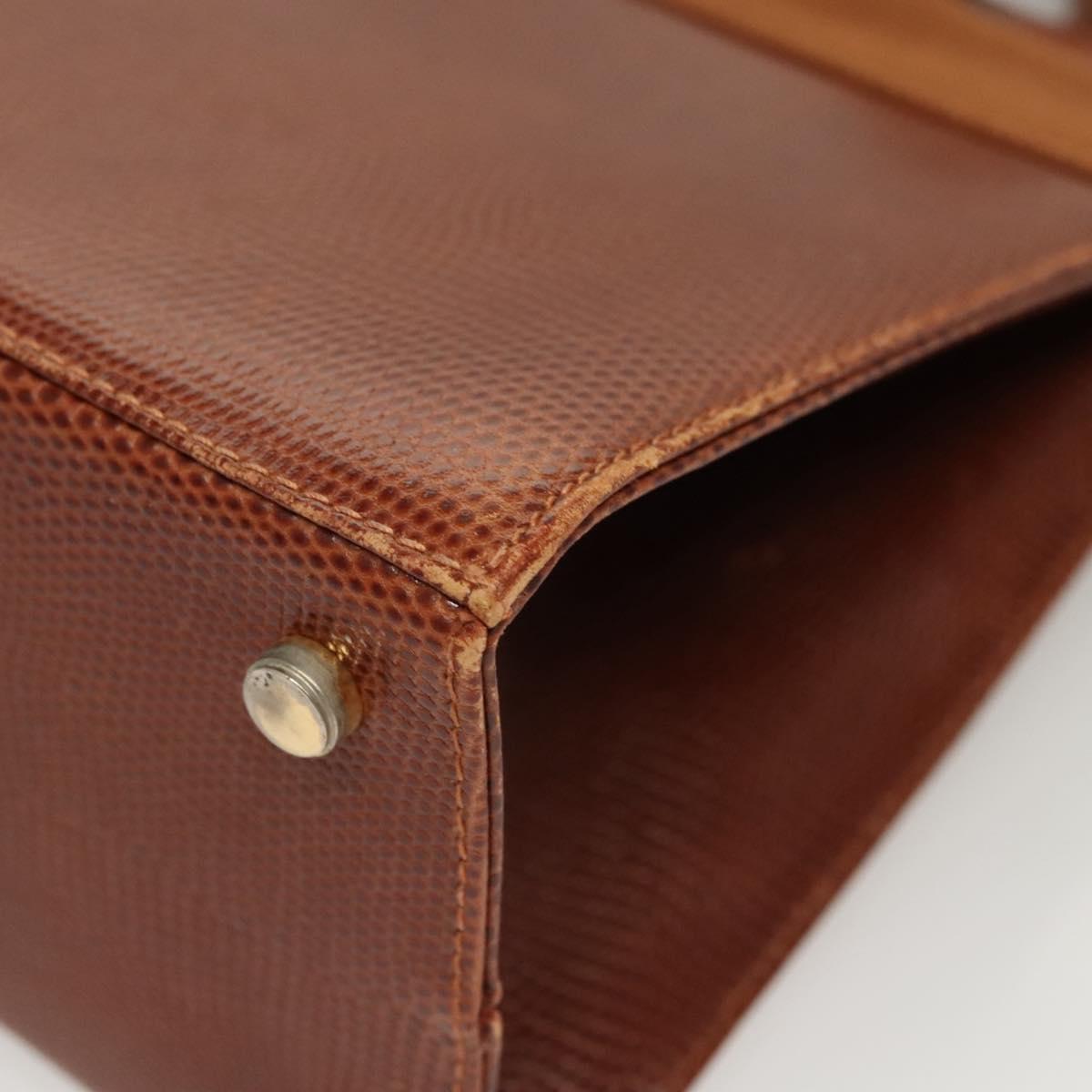 Salvatore Ferragamo Vala Hand Bag Leather Embossed 2way Brown Gold Auth gh015