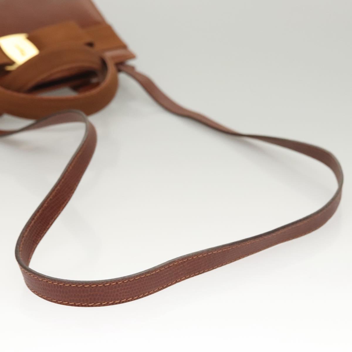 Salvatore Ferragamo Vala Hand Bag Leather Embossed 2way Brown Gold Auth gh015