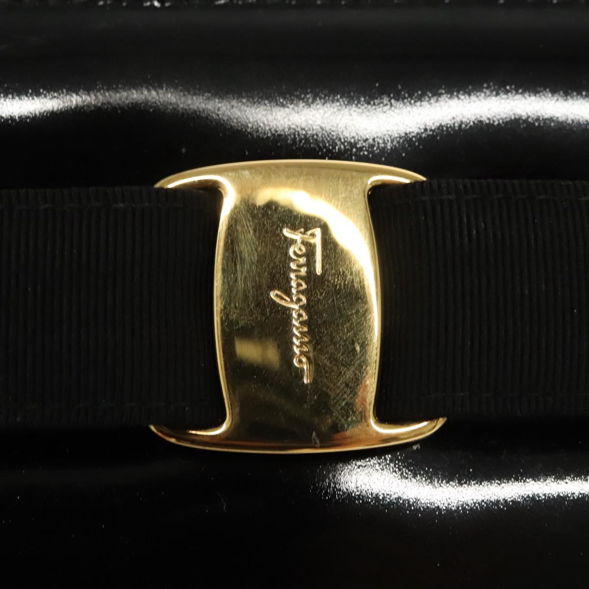 Salvatore Ferragamo Vala Shoulder Bag Patent leather Black Gold Auth gh016