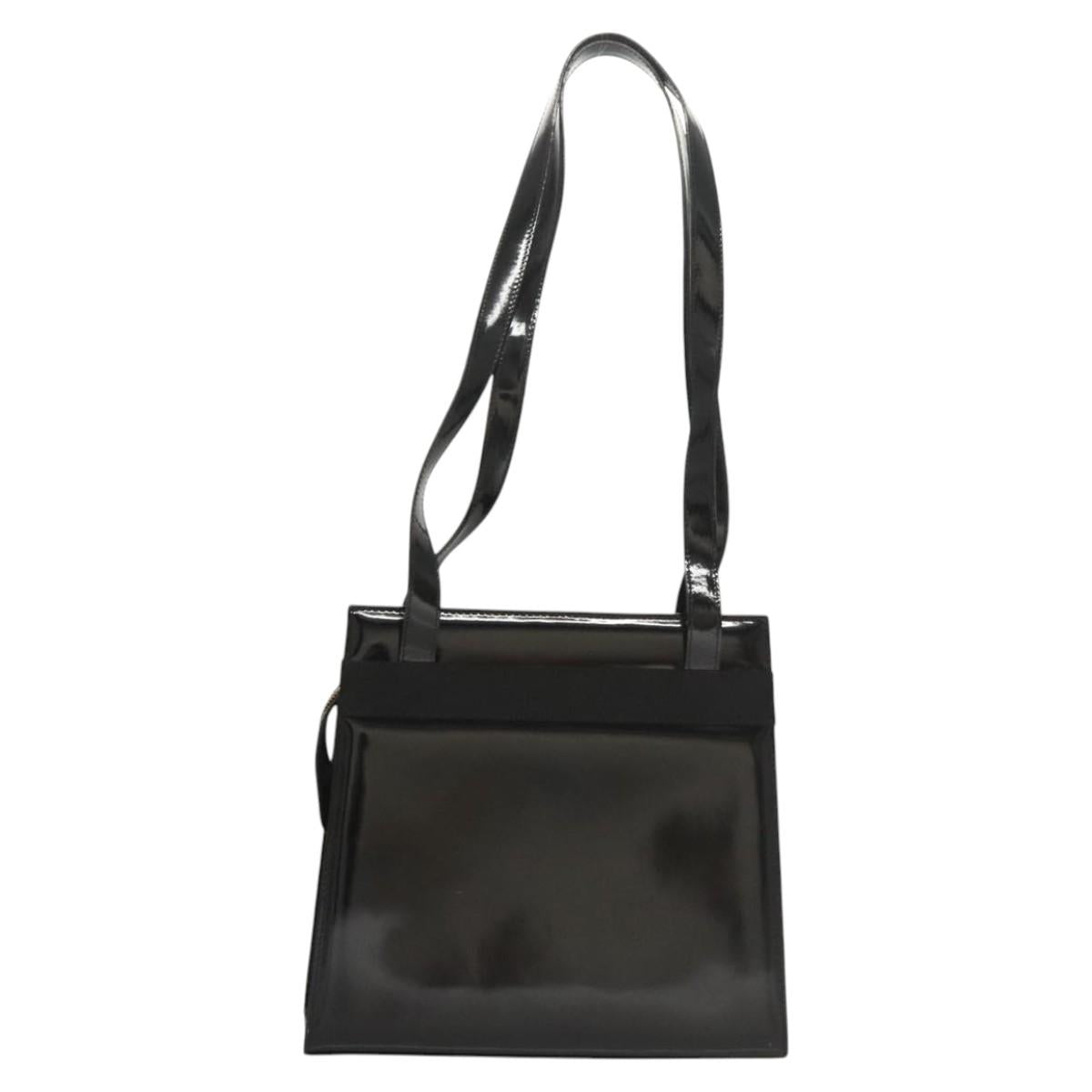 Salvatore Ferragamo Vala Shoulder Bag Patent leather Black Gold Auth gh016