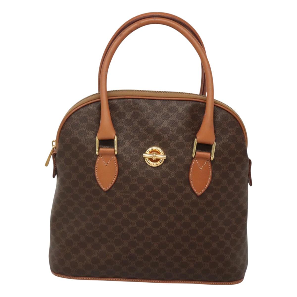 CELINE Macadam Canvas Hand Bag PVC Leather Brown Gold Auth gh019