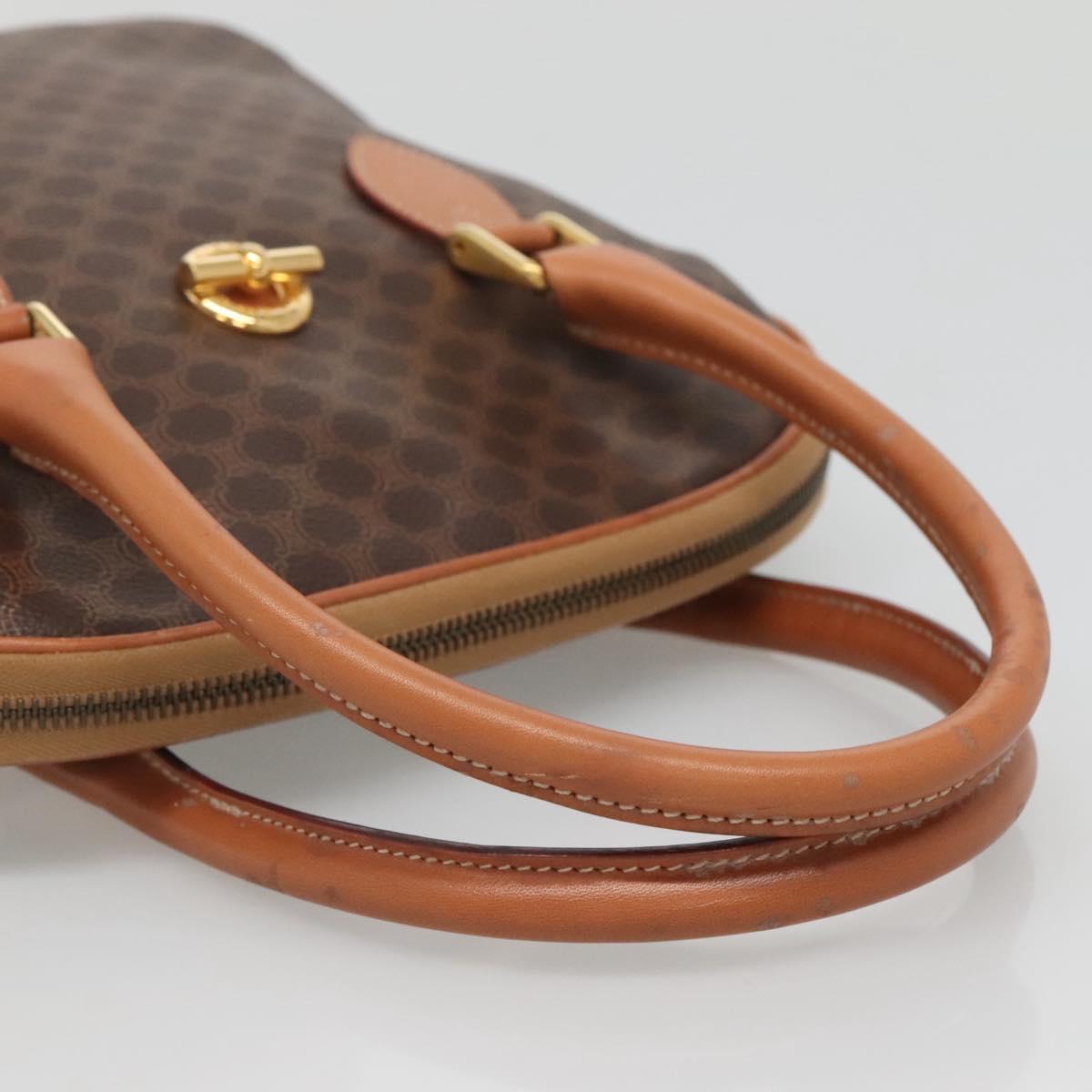 CELINE Macadam Canvas Hand Bag PVC Leather Brown Gold Auth gh019