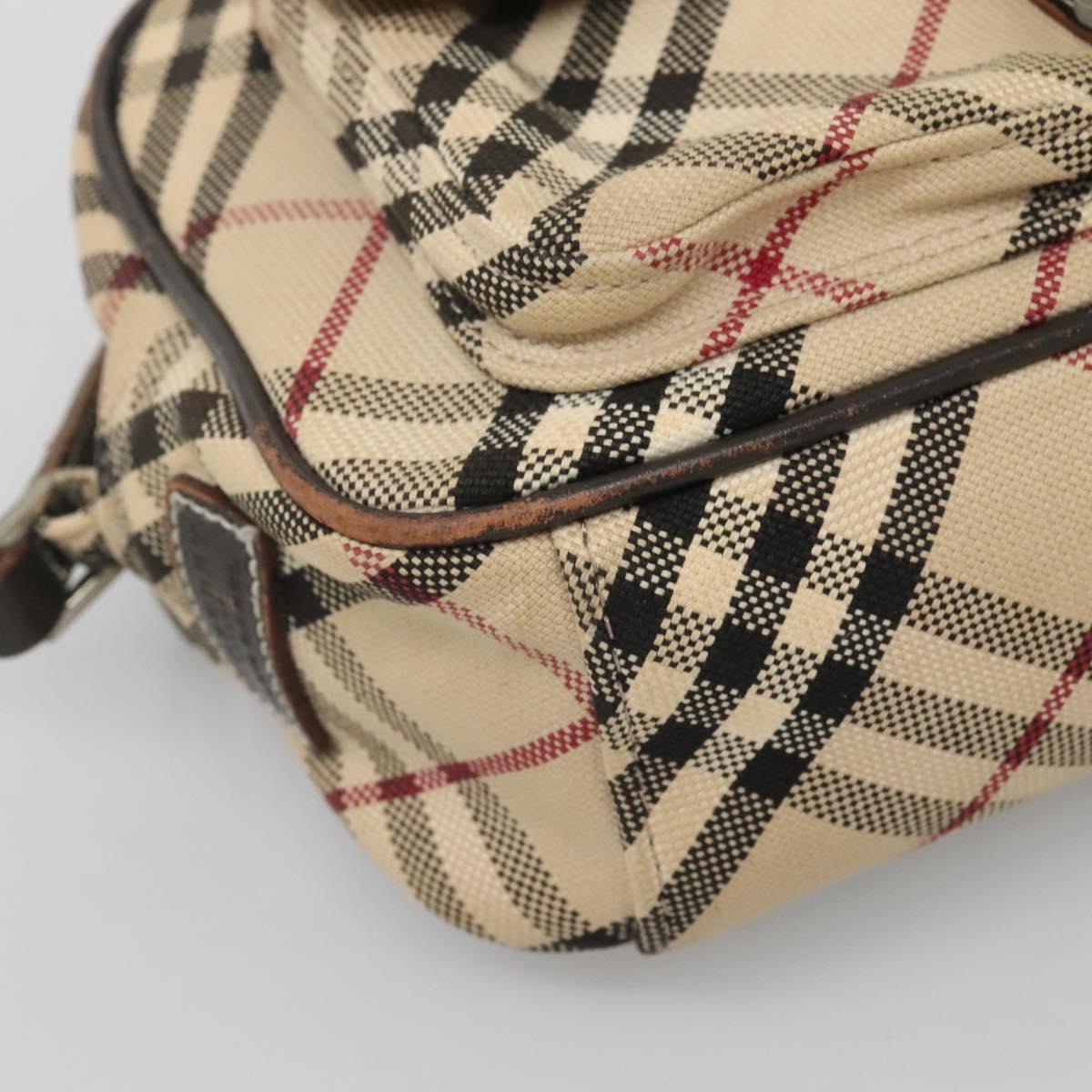 BURBERRY Nova Check Blue Label Shoulder Bag Canvas Beige Silver Auth gh030