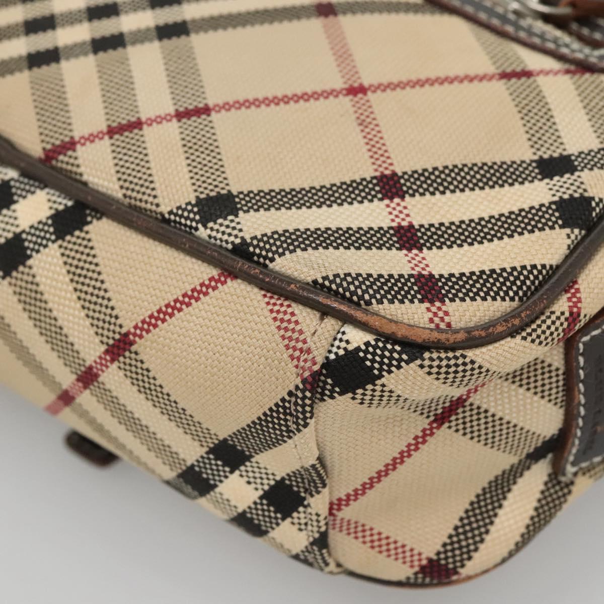 BURBERRY Nova Check Blue Label Shoulder Bag Canvas Beige Silver Auth gh030