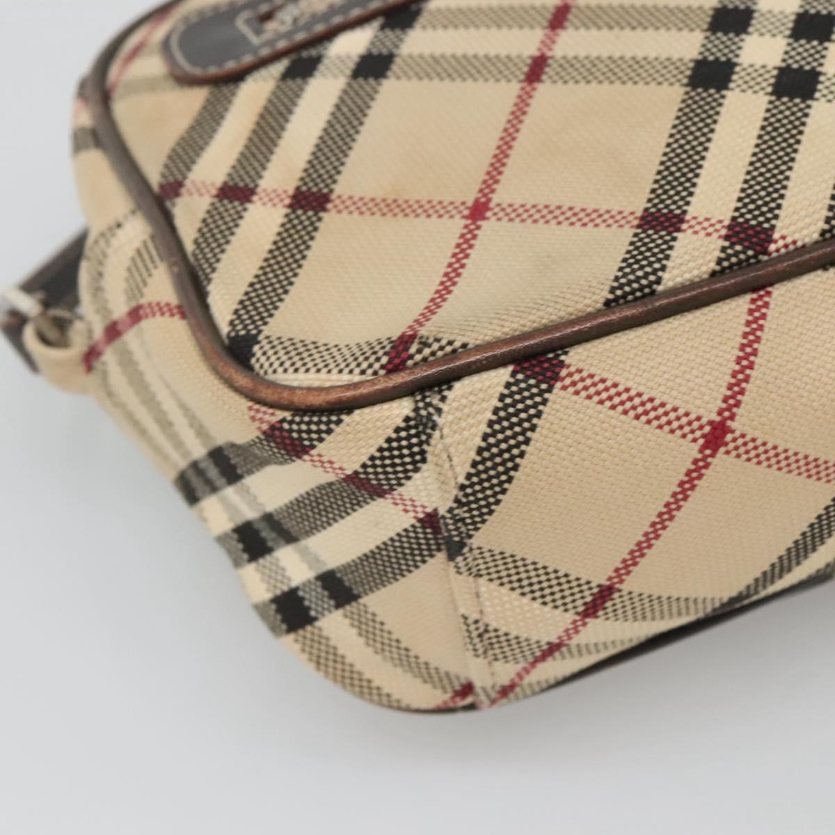 BURBERRY Nova Check Blue Label Shoulder Bag Canvas Beige Silver Auth gh030